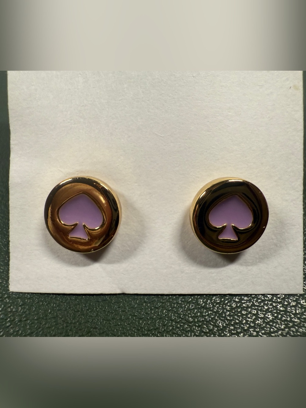 Kate Spade Purple Gold-Tone Spade Stud Earrings Amethyst Jewel-Tone Iconic Spade
